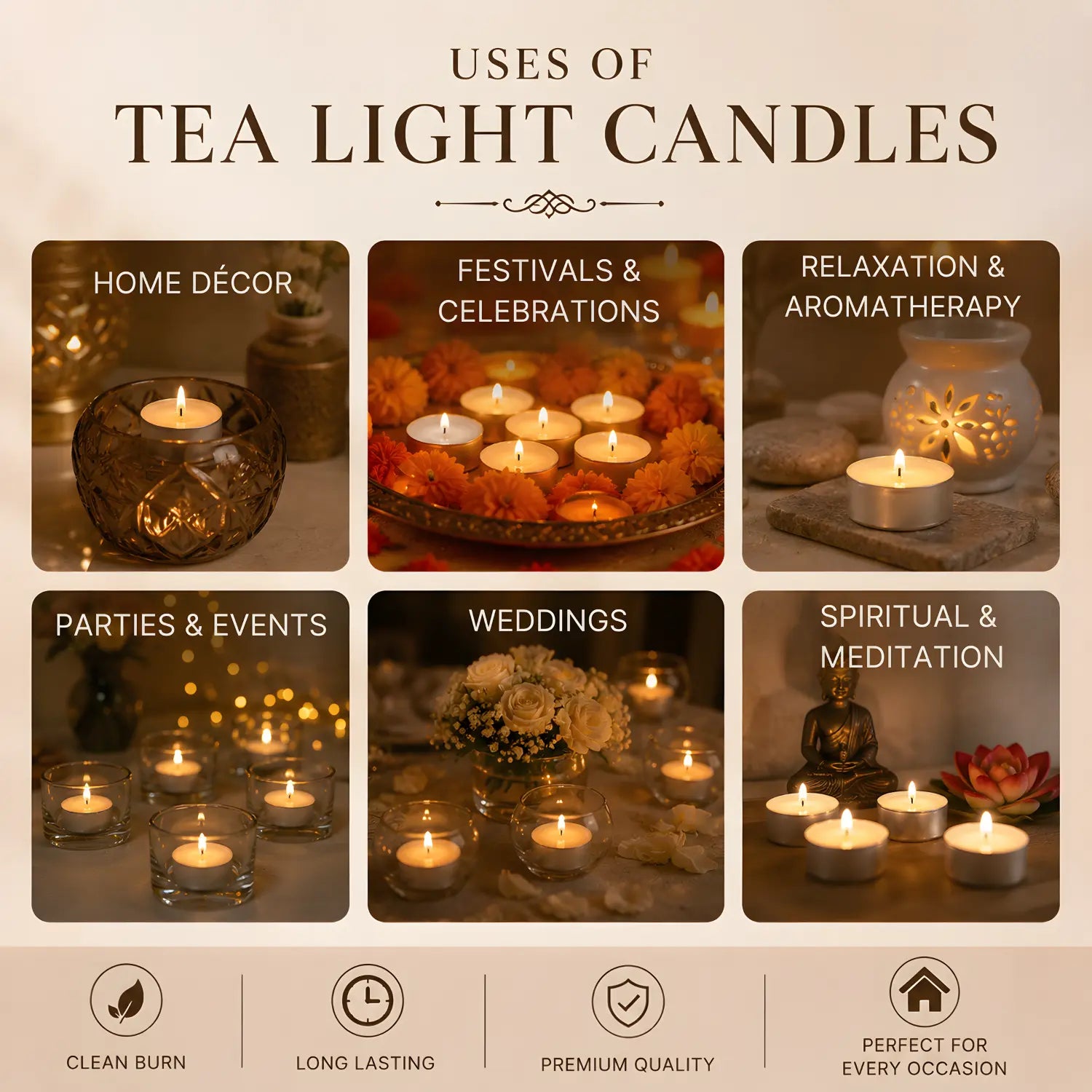 Ksma tealight Candles Set Of 50 Unscented White Long-Burning, Smokeless, Wax Candles | Festive Lighting | Candles for Diwali Decoration | Home Decor, Prayers, Rituals| Tea Light Candle