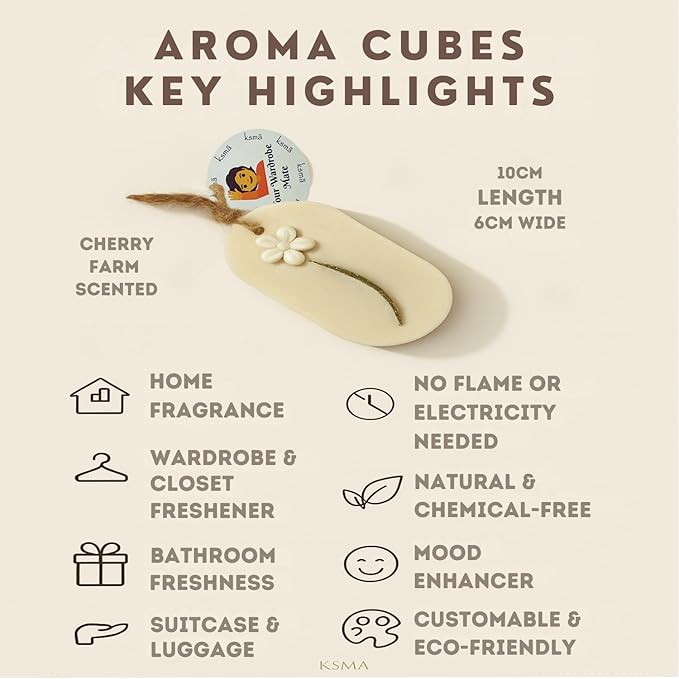 Ksma Aroma Wax Tablet (Cherry Farm Scented) | Natural Soy Wax Air Freshener for Wardrobe, Room & Bathroom | Handmade Fragrance Cube with Dried Flowers | Long-Lasting Scented Hanging Decor