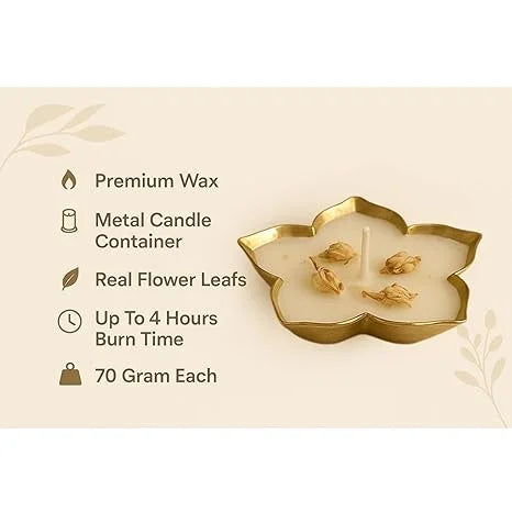 Ksma Lotus Urli Candle Set of 2 (Amber Wood Scented) Candle Decorative Flower Shaped Candles – Golden Edge Tealight Candles for Home Décor & Diwali Decoration