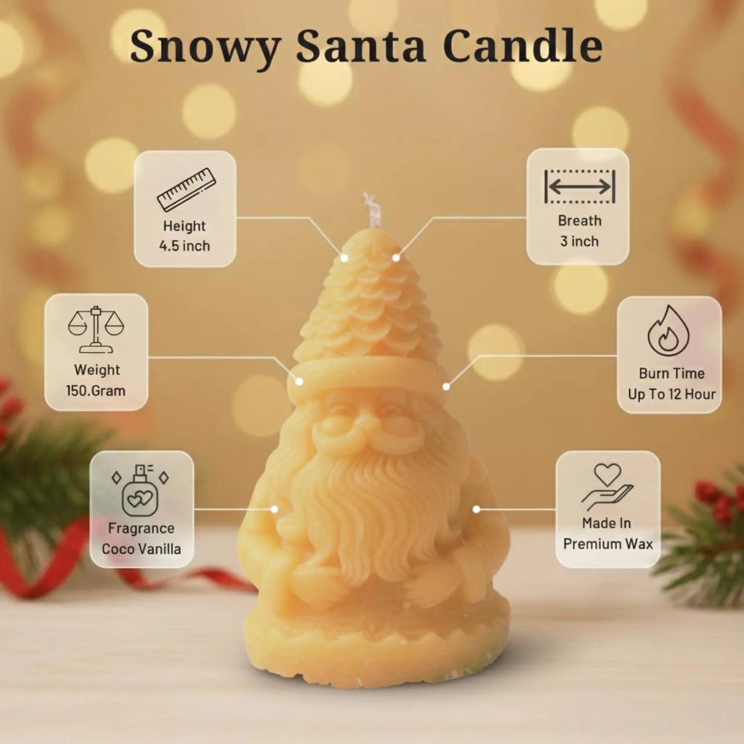 Santa Claus Decorative Candle (Coco Vanilla Scented) for Christmas | Festive Scented Wax Candle for Home Décor, Gifts & Xmas Decoration | Santa Candle