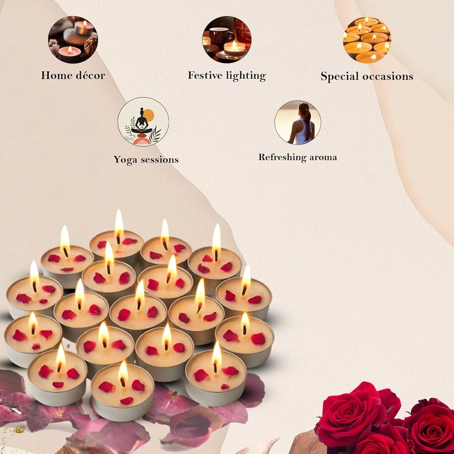 Tea-Light Candles Set of 20 (Rose Scented)