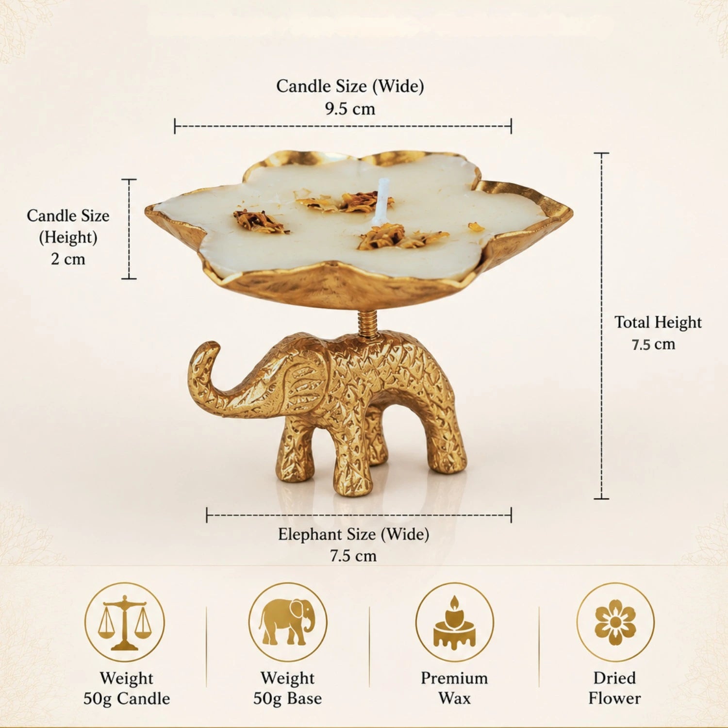 Elephant blossom brass candle set of 2