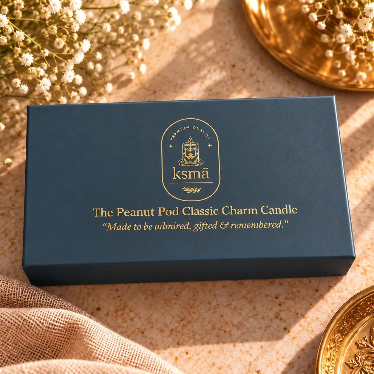 The Peanut Pod Amber Oud Scented Candle | Premium Candle in Unique Peanut Shape Brass Container with Lid | 2 Wick Decorative Candle for Home Decor, Diwali Decoration, Pooja Mandir