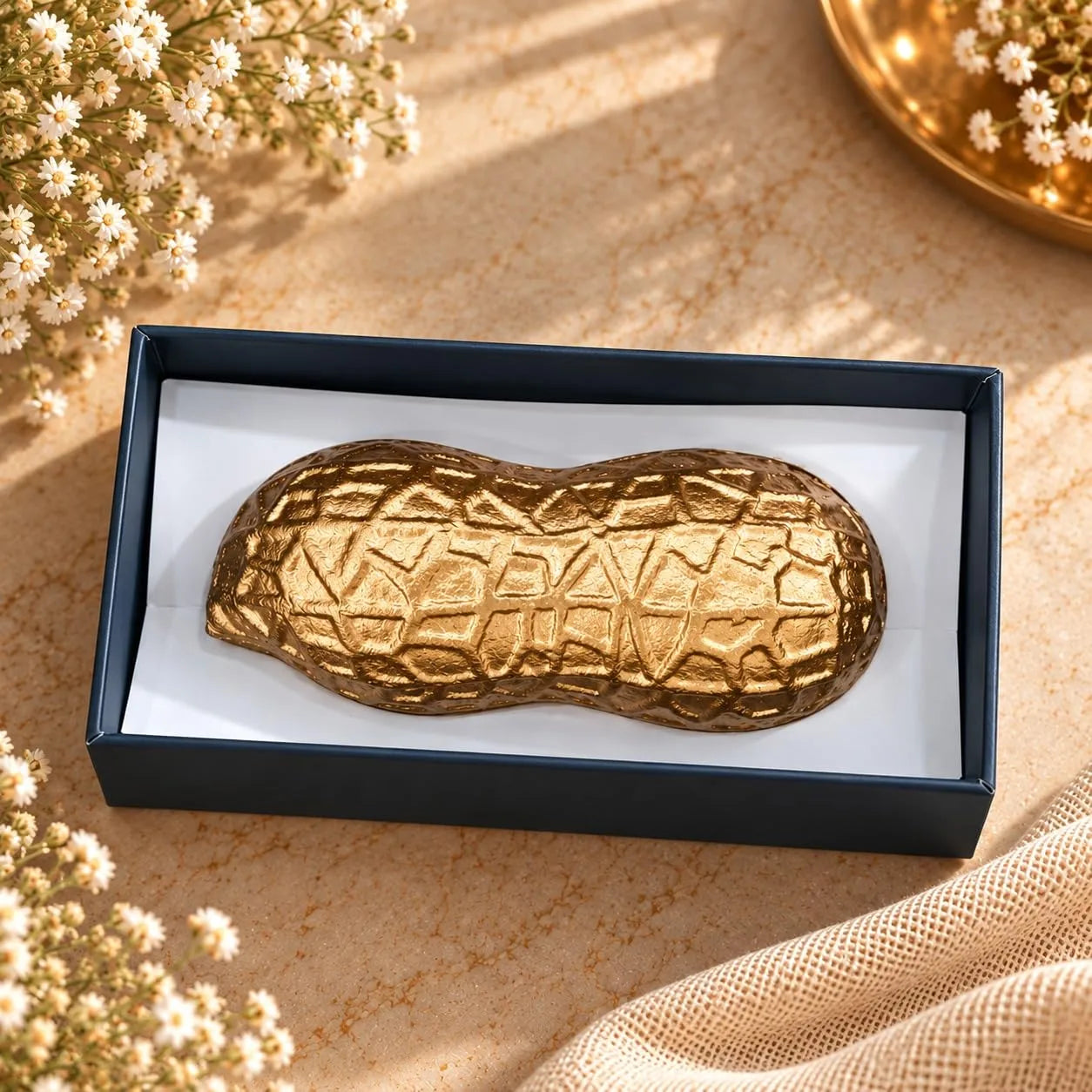 The Peanut Pod Amber Oud Scented Candle | Premium Candle in Unique Peanut Shape Brass Container with Lid | 2 Wick Decorative Candle for Home Decor, Diwali Decoration, Pooja Mandir
