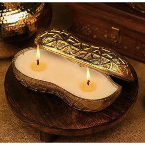 Premium Peanut Pod Candle | Amber Oud Fragrance | Luxury Decorative Metal Candle for Home Décor, Gifting & Festive Lighting
