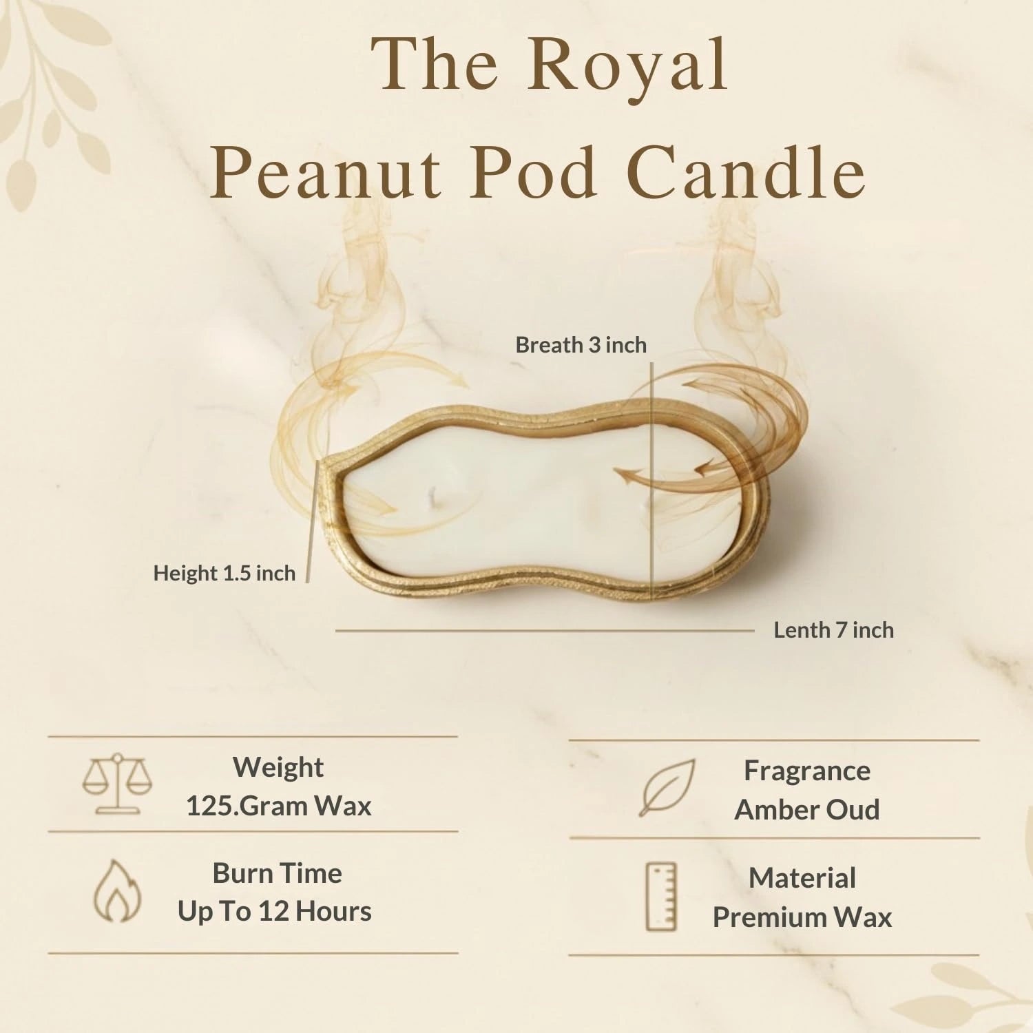 Premium Peanut Pod Candle | Amber Oud Fragrance | Luxury Decorative Metal Candle for Home Décor, Gifting & Festive Lighting