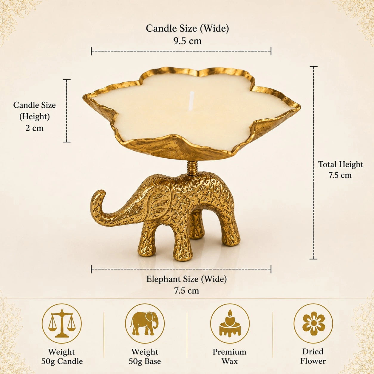 Elephant blossom brass candle set of 2