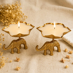 Elephant blossom brass candle set of 2