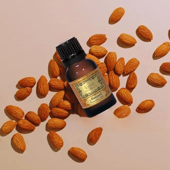 Almond oil product with almond kernels display
