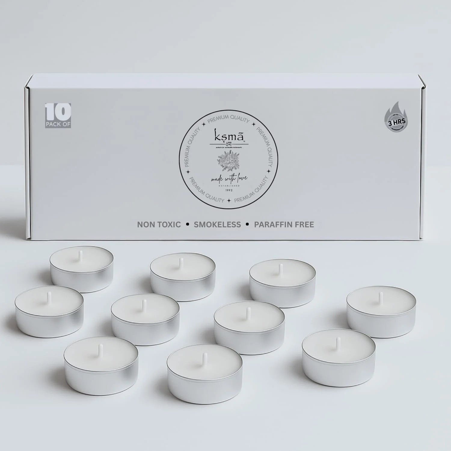 Basil fragrance tea light candles set of 10 with product box packaging display
