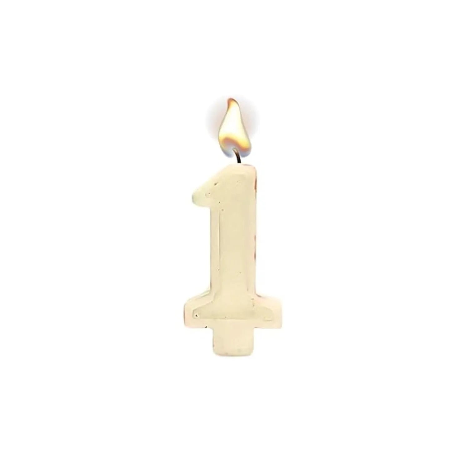 White number 1 birthday candle isolated on a plain background
