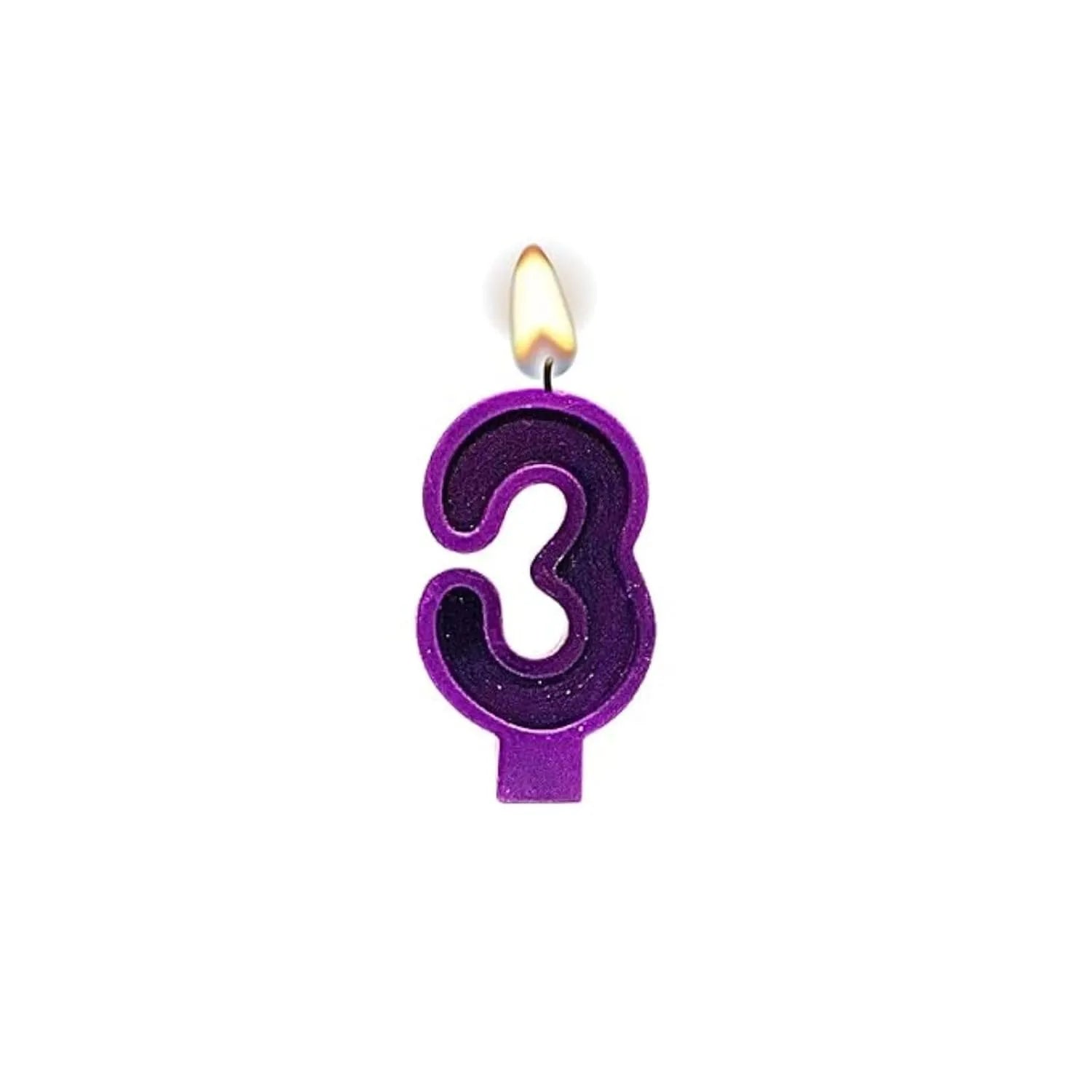 Purple number 3 birthday candle isolated on white background