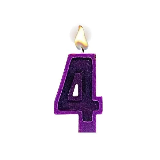 Purple number 4 birthday candle isolated on a plain background