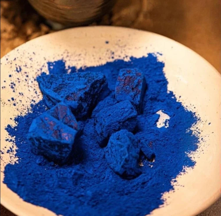 Close up of blue pigment powder used in candle making