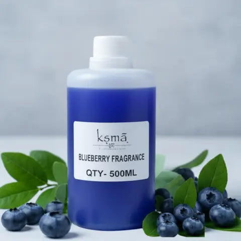 Blueberry fragrance oil large container bottle with blueberry fruit theme background
