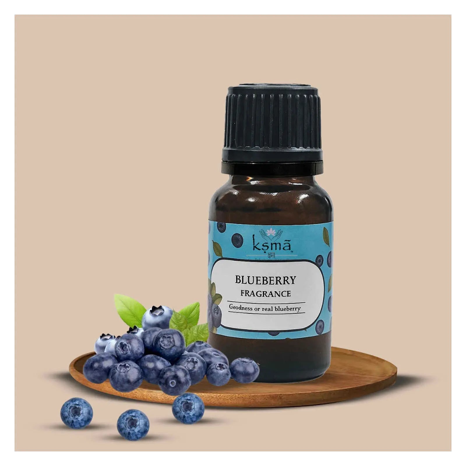 Blueberry fragrance oil bottle placed on minimal background highlighting product packaging