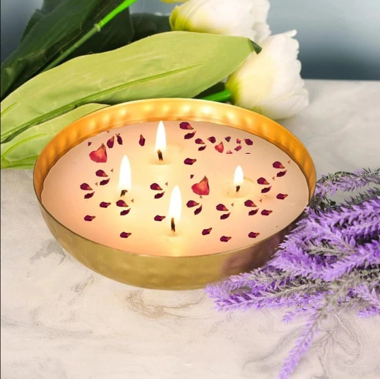 Brass urli copper bowl candle with four wicks