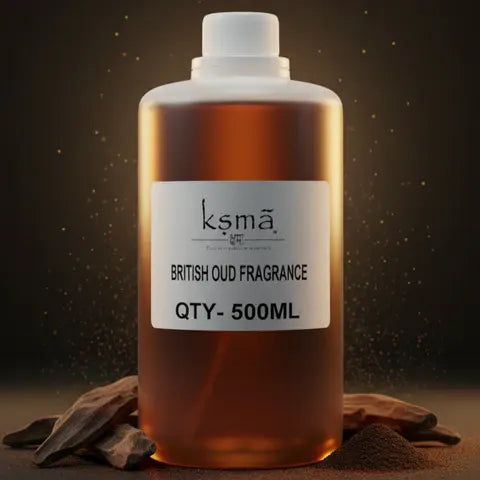 British oud fragrance oil bottle highlighting dark liquid and premium packaging