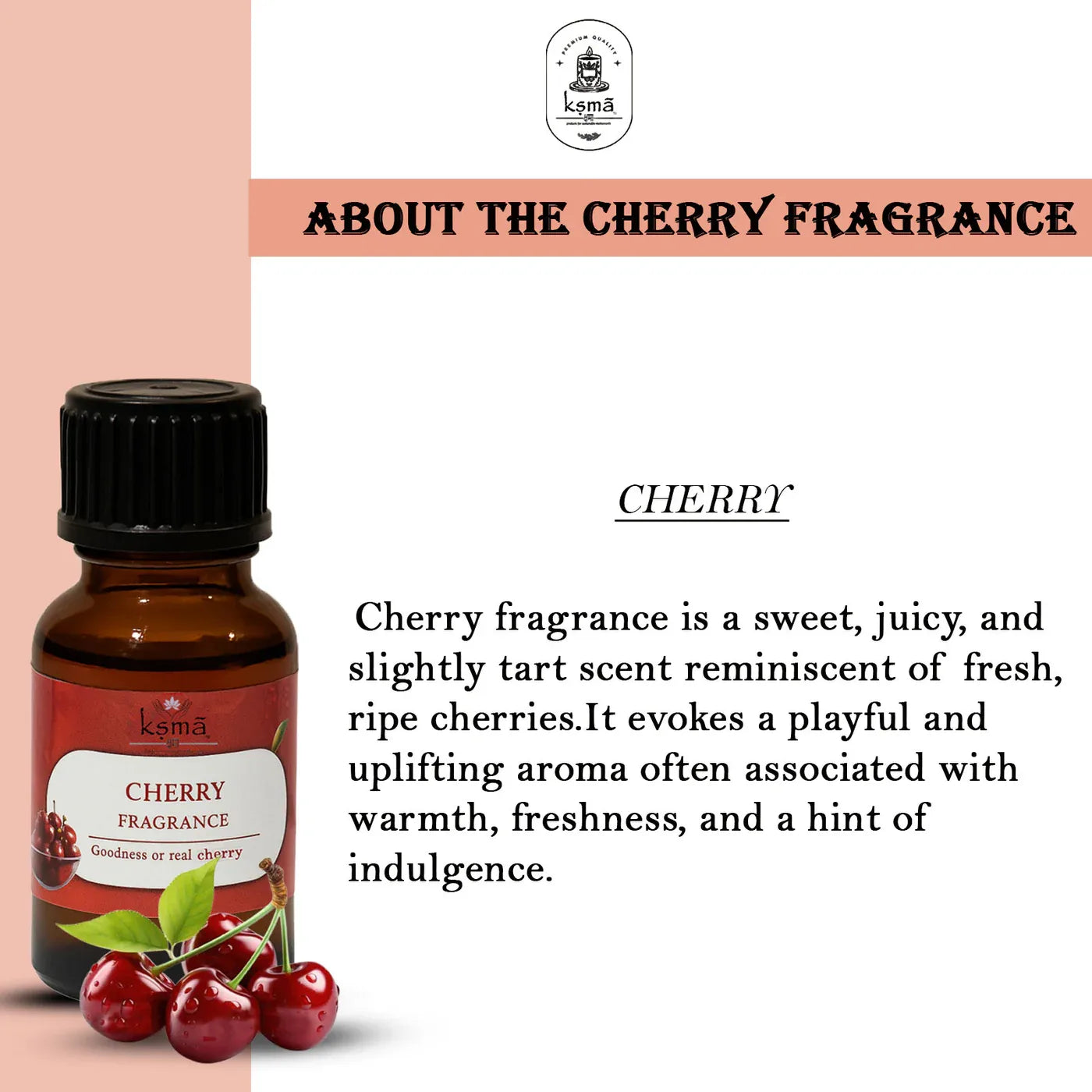 Cherry fragrance oil usage chart showing applications in candles soap and diffuser products