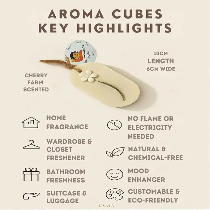 Cherry aroma wax tablet used in home decor setup on shelf