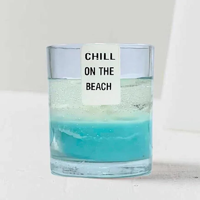 Chill on the beach sky blue candle in transparent glass jar