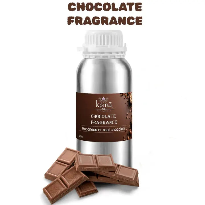 Chocolate fragrance oil bottle with cocoa chocolate blocks showing scent inspiration