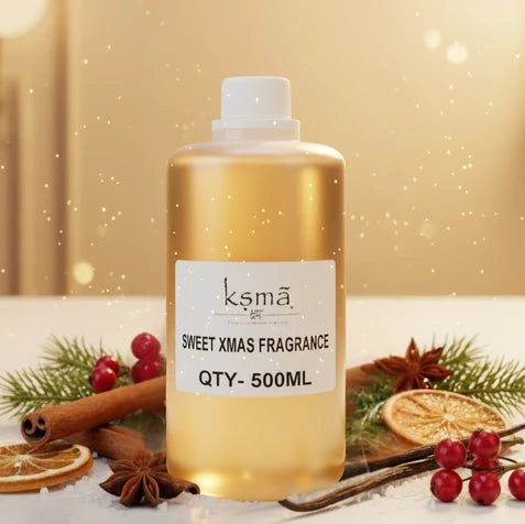Sweet xmas fragrance oil product display with festive decoration