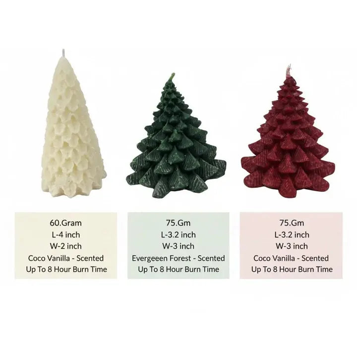 Christmas Tree Decorative Candle Set (3 Pieces – White, Green & Red) | Coco Vanilla Scented- (10% Off)