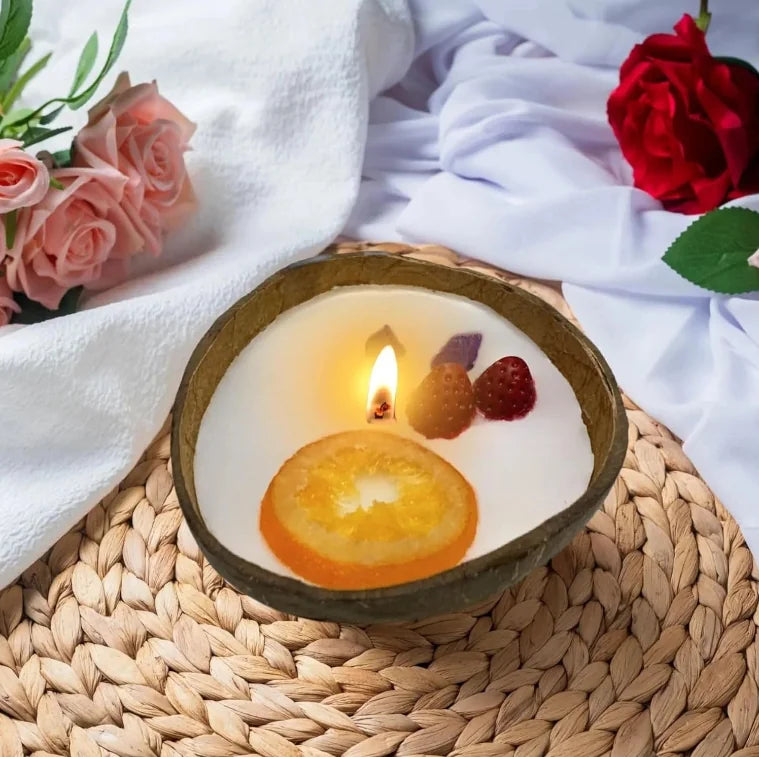 Coconut shell candle decorative product setup for room decoration