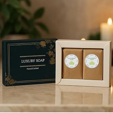 Cucumber soap bar in premium packaging box close view