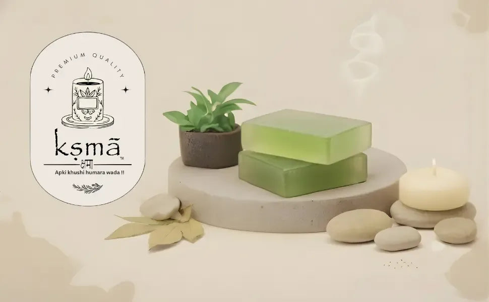 Cucumber soap bar with ingredient highlights and product information layout