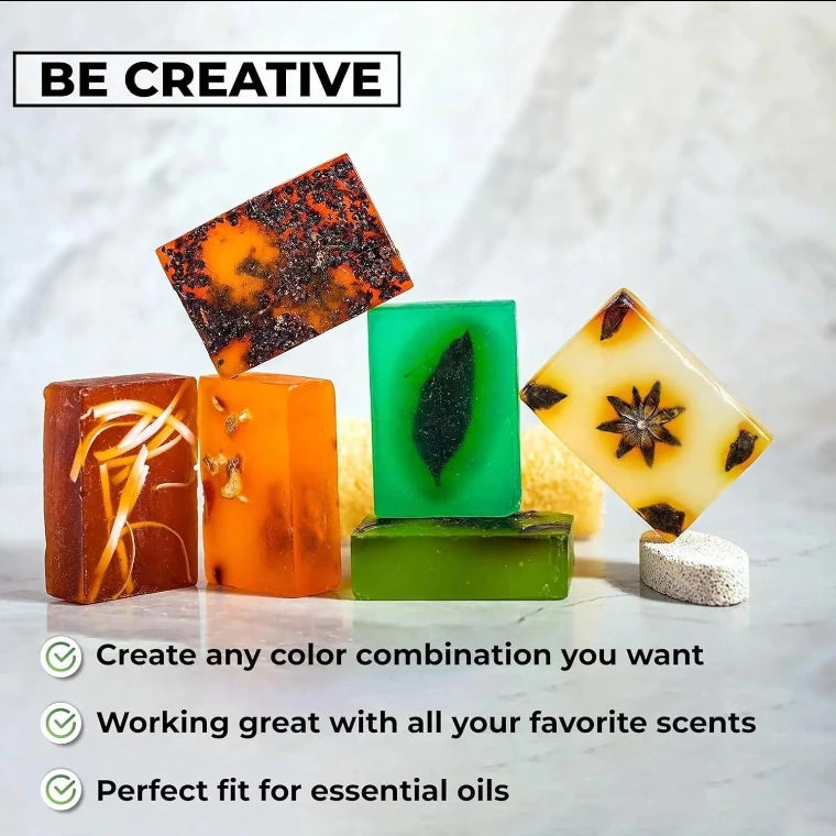 Multicolor soap blocks showing different color combinations for DIY soap making