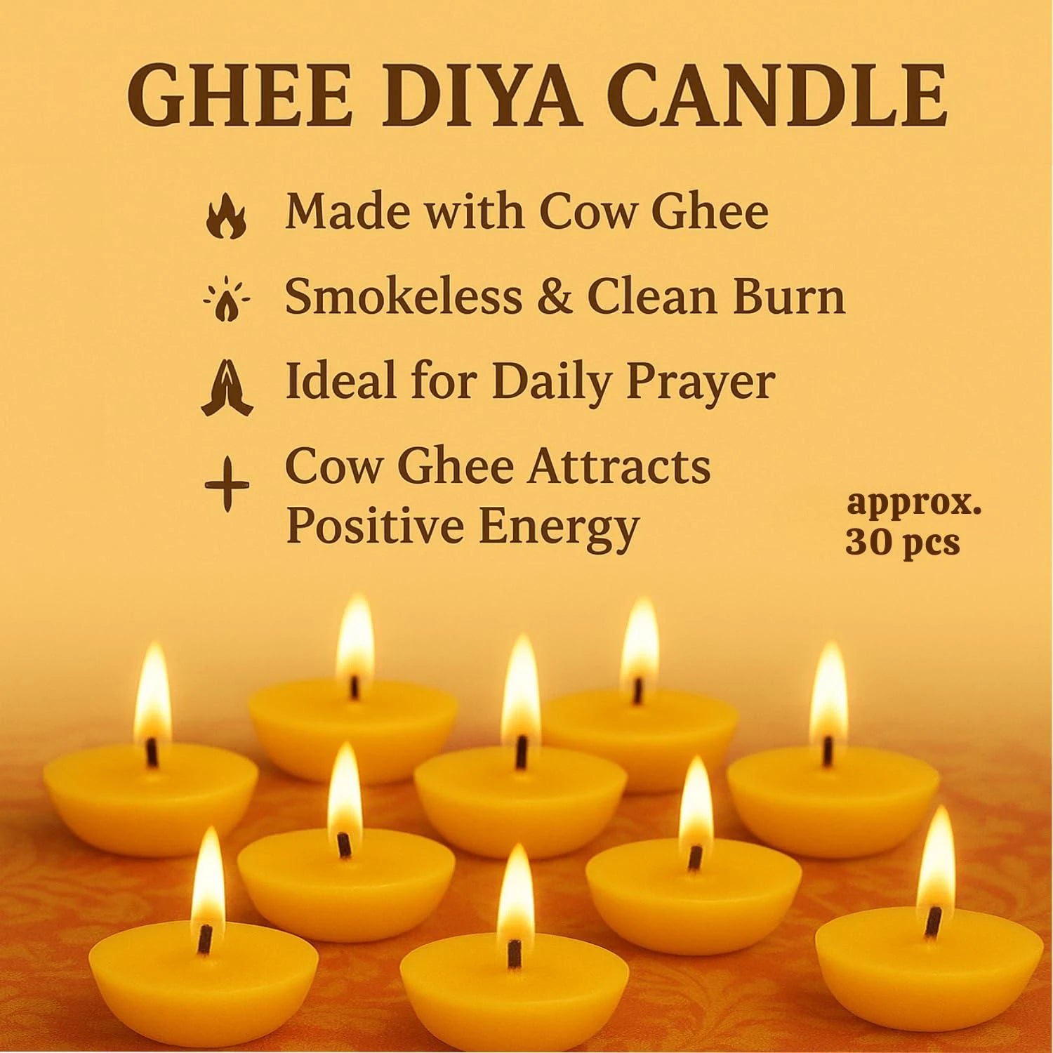 Ghee Diya Candle 30pc for Puja Festivals, Havans & Religious Rituals | Diwali | Home Decor