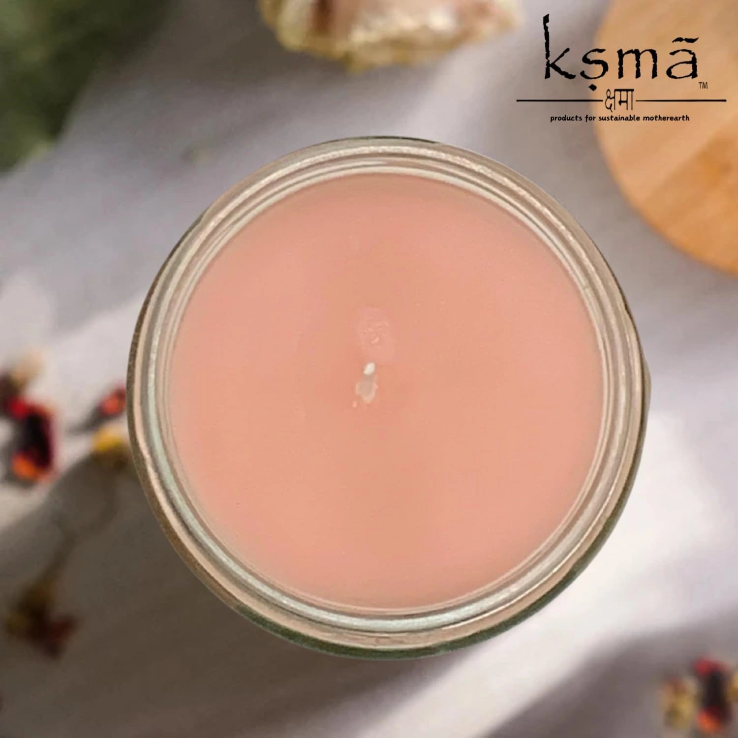 Top view of english rose jar candle showing smooth wax surface for decorative and aromatic use