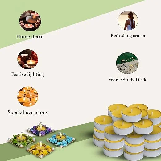 Ghee diya tealight candles displayed in bulk layout for religious and decorative use