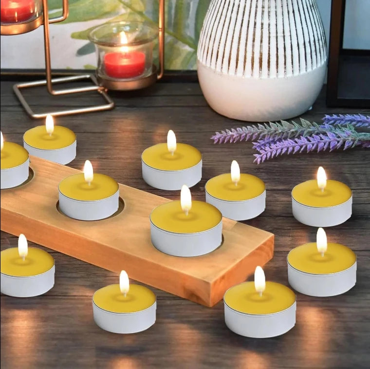 Ghee diya tealight candles glowing in festive decor setup for pooja and celebrations