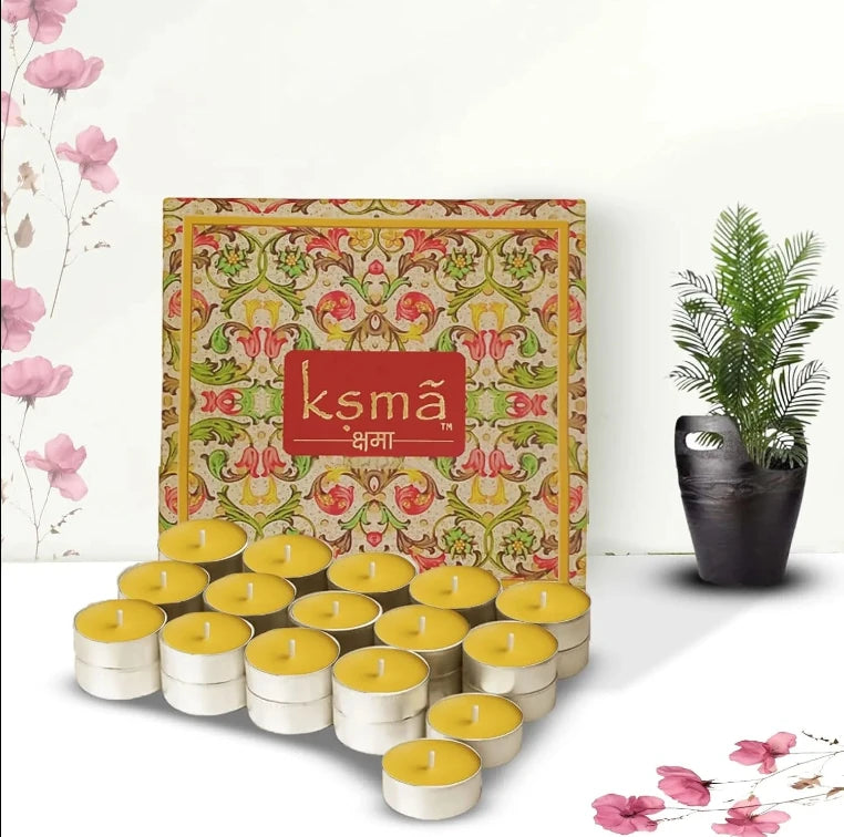 Ghee diya tealight candles arranged in open box showing full set of 30 pieces