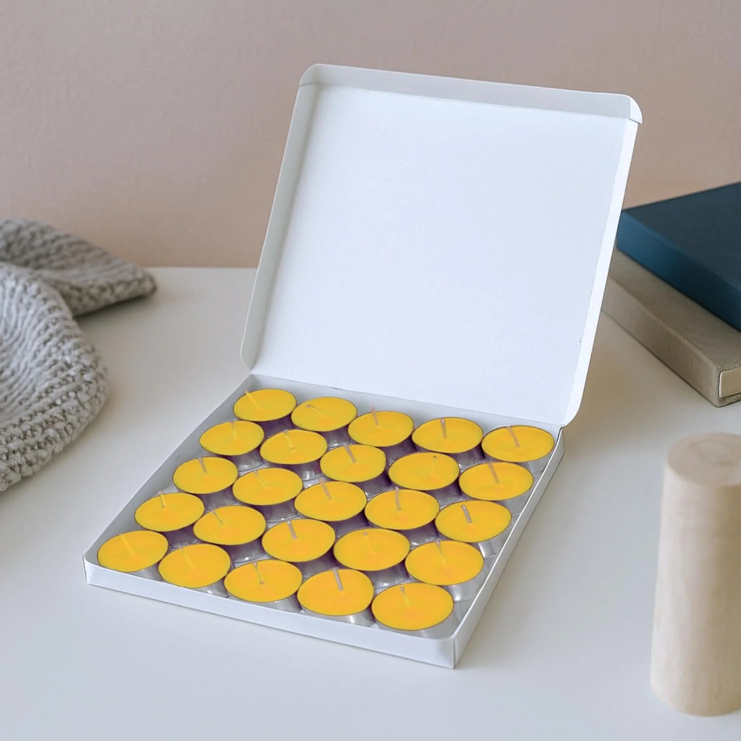Ghee diya tealight candles open box showing candle quantity and packaging