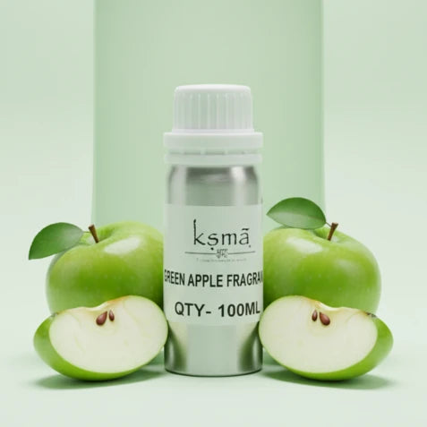 Green apple fragrance oil bottle with green apple product display