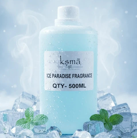 Ice paradise fragrance oil bottle with ice cube theme product display