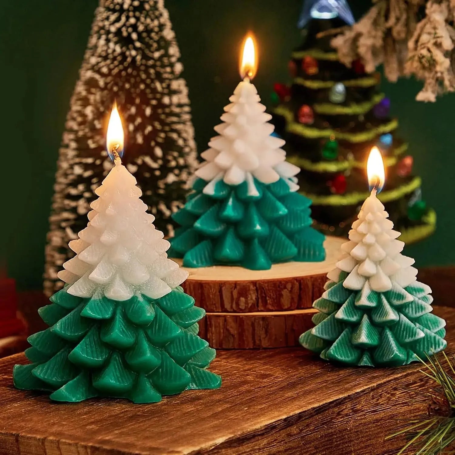 Set 2 Tree Candle (White Green)