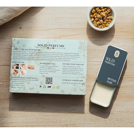 Solid Perfume (British Oud Scented) Luxury Long Lasting Balm Perfume for Men & Women | Alcohol-Free Natural Wax Perfume | Pocket Size Travel Friendly | Premium Royal Oud Fragrance