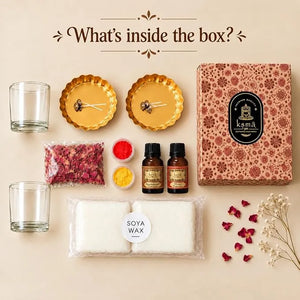 Candle Making Kit for Beginners | Soya Wax Candle Making Combo Pack with 2 Glass Jars, Scented Fragrance Oils (Sandalwood & Rose), Dried Flower Petals, Wicks & Colors | Ideal Craft Gift for Adults