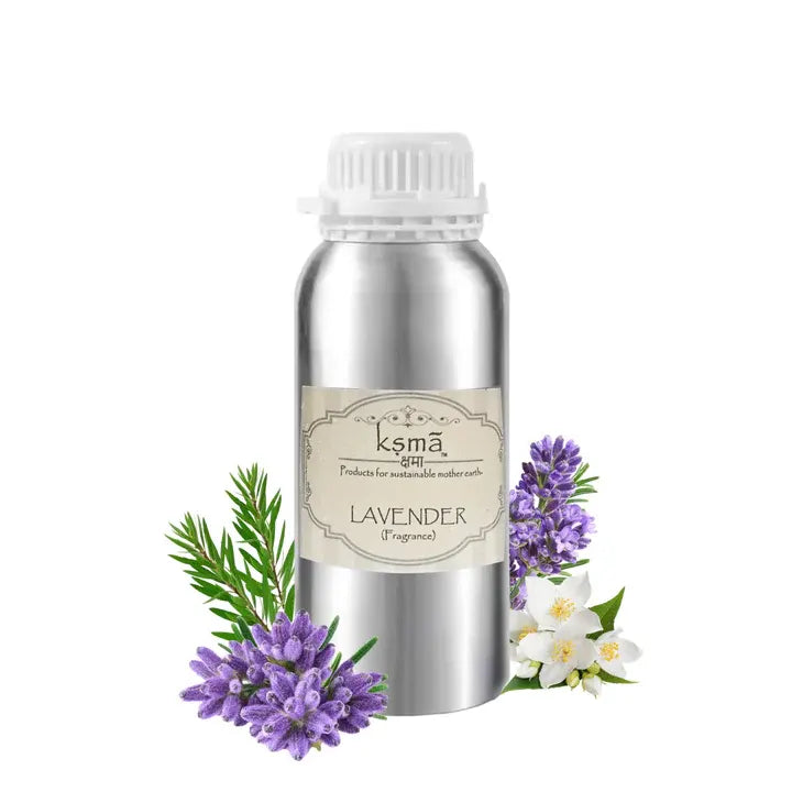 Lavender fragrance oil product bottle with lavender flower theme background