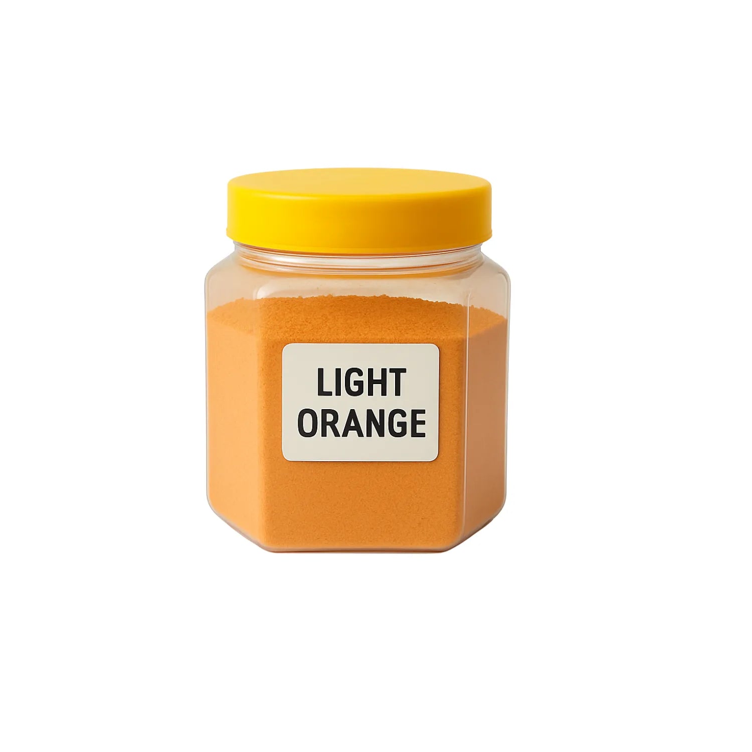 Light orange candle pigment jar with label on clean background