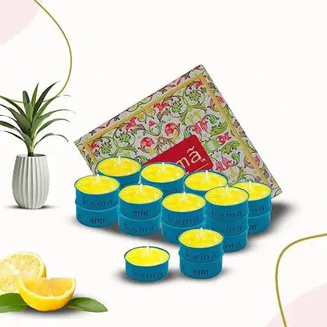 Lime fragrance tea light candles arranged neatly in tray setup