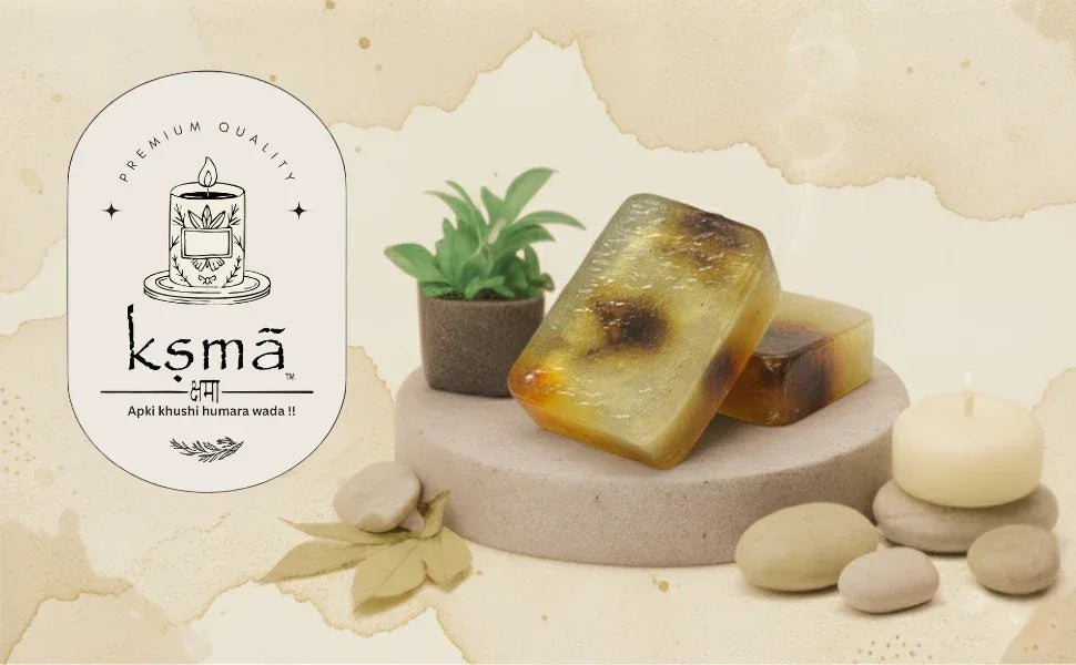 Mandarin fragrance handcrafted soap with premium label design close view