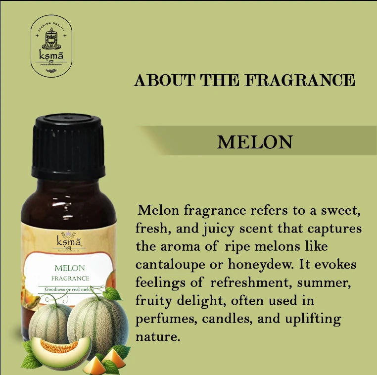 Close up of melon fragrance oil bottle highlighting label and liquid texture