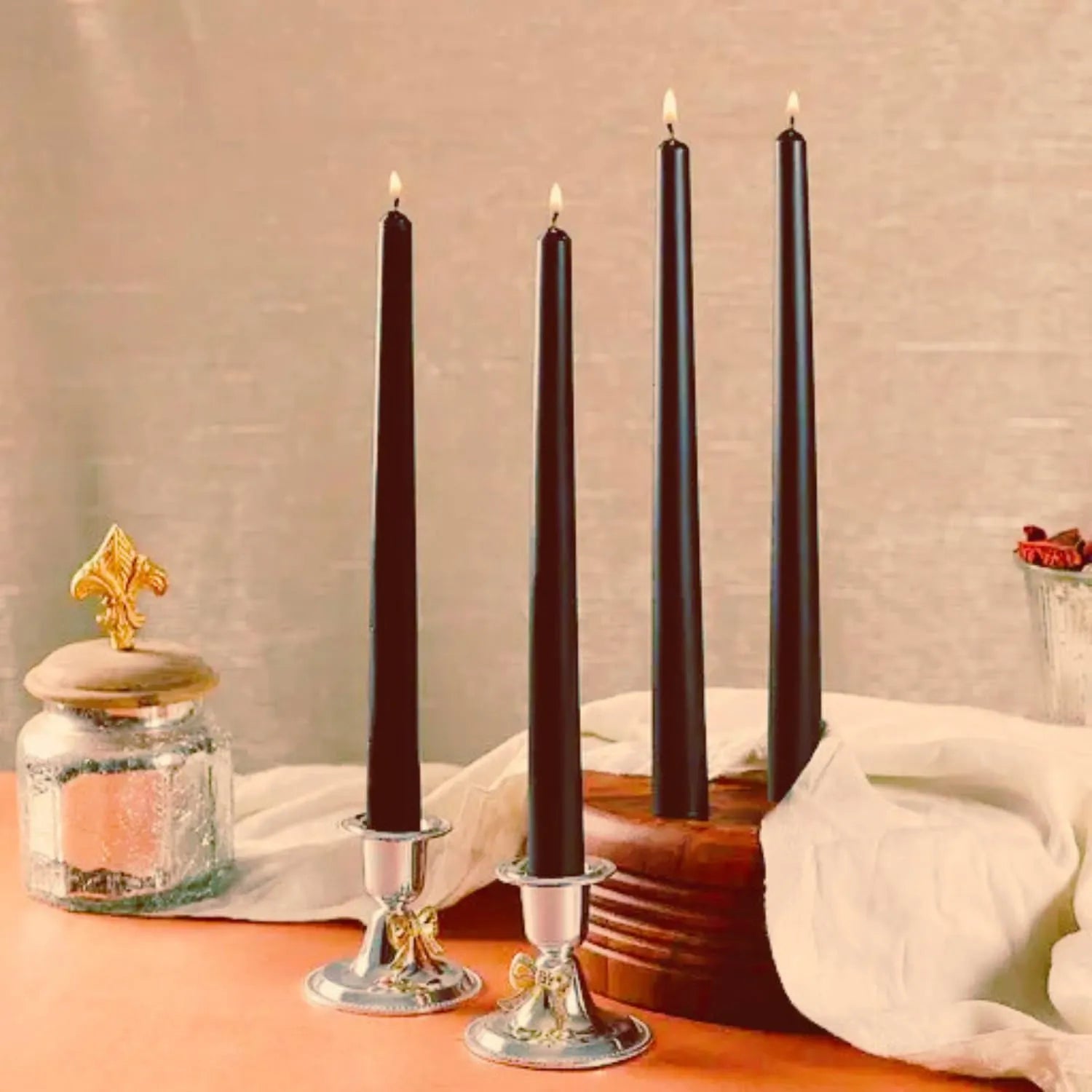 Mocha candles glowing with warm light creating a cozy and relaxing atmosphere