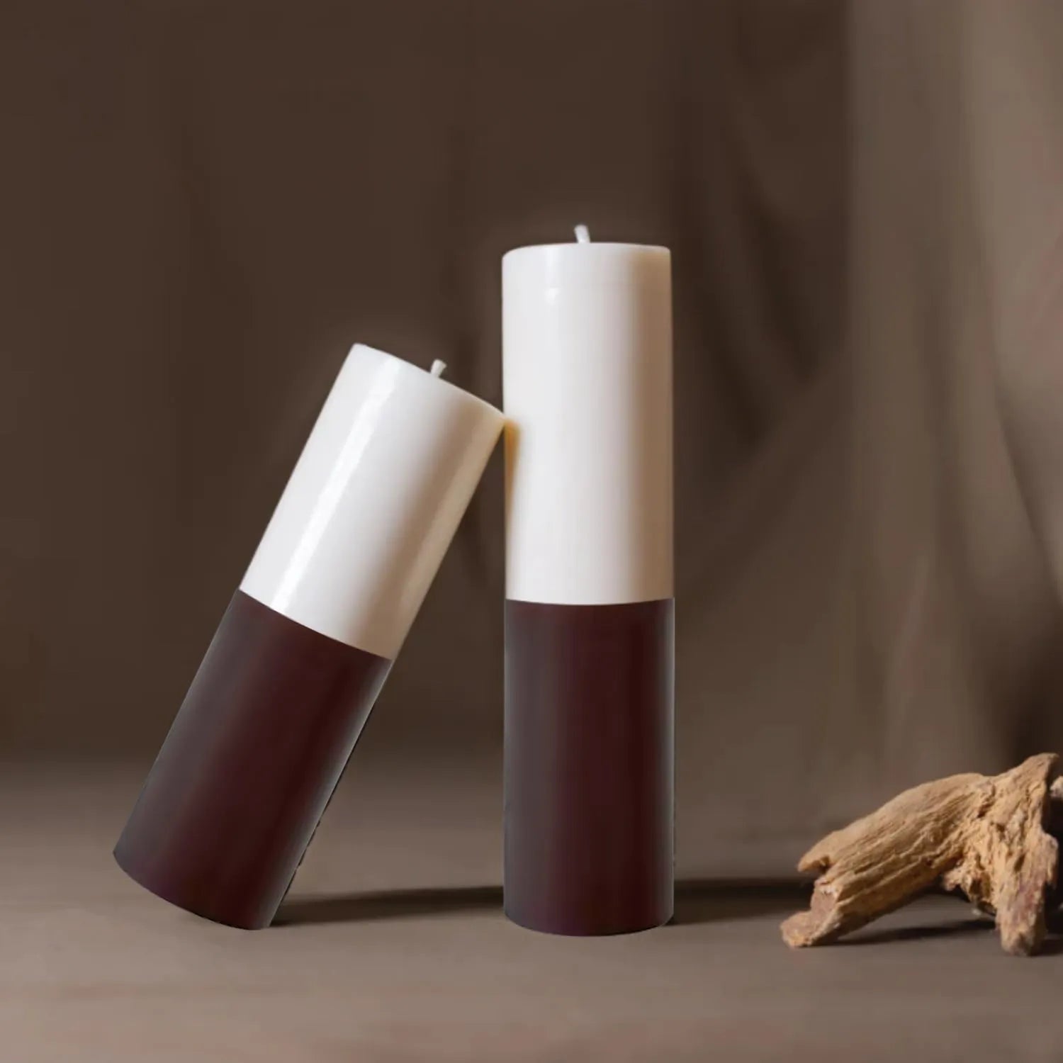 angled view mocha pillar candles elegant decorative candles for living room